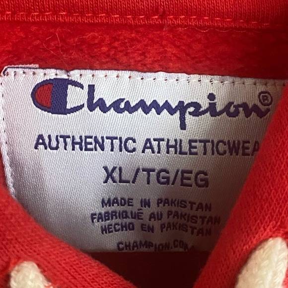 Champion Red Fleece Hoodie Mens Size XL/TG/EG Pre-Owned Excellent Condition - Picture 3 of 11